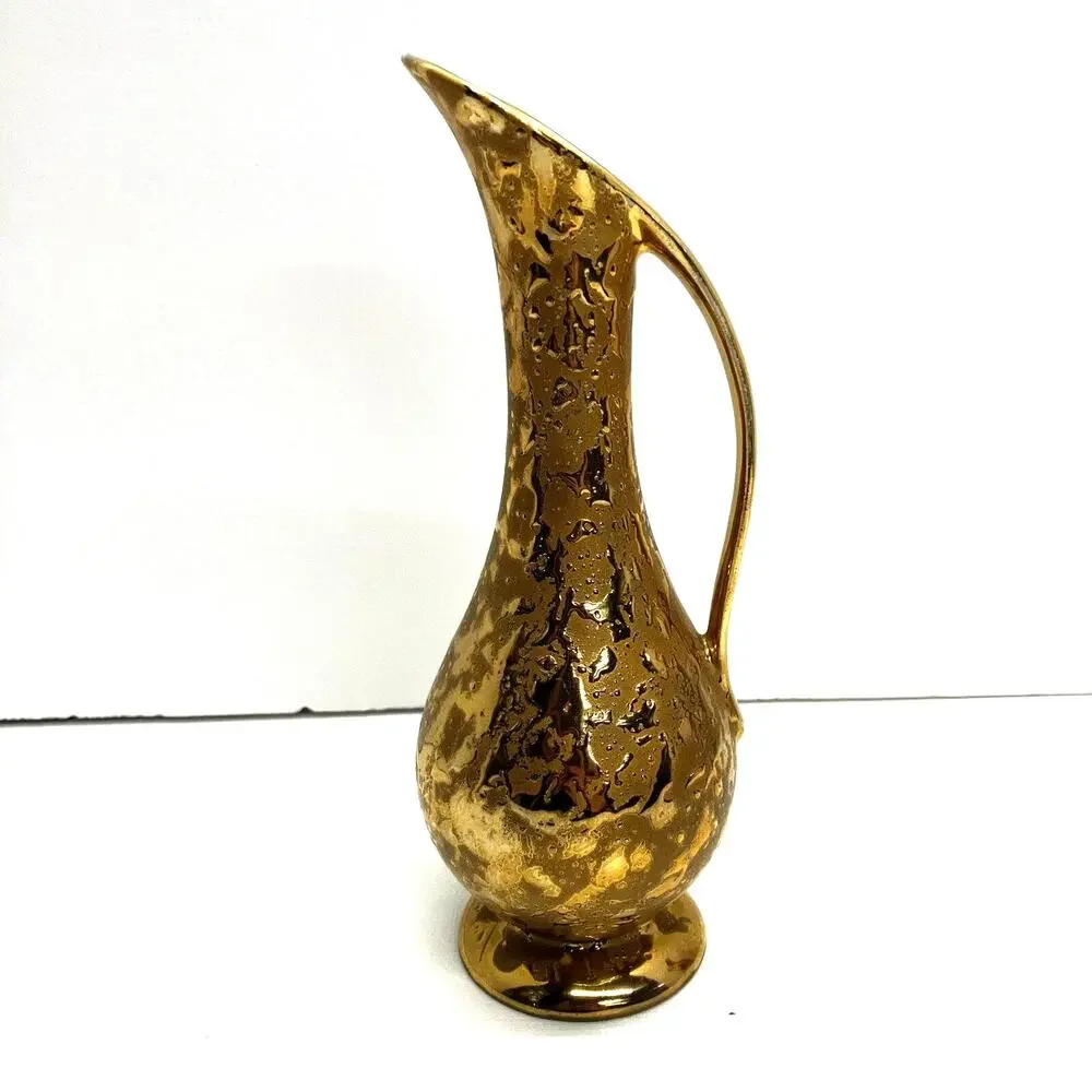 Weeping Gold Pitcher Set 22KT Teapot and Two Vases Elynor China MCM 1960s